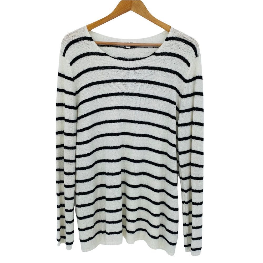 August Mist boutique striped tunic length sweater with patch elbows size xlarge